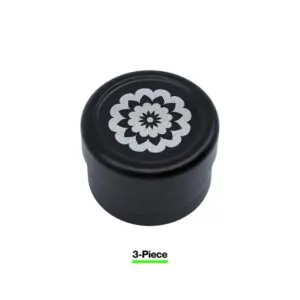 Black container with white floral pattern lid.