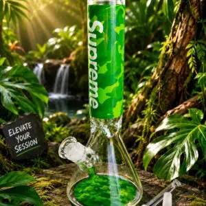Supreme Camo Beaker Bong 35cm tall with forest background thick glass