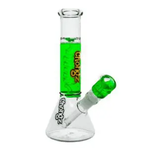Chongz 25cm Liquid Filled Waterpipe made from premium glass with a beaker base, removable bowl, and distinctive liquid-filled chamber for smooth water filtration. Green