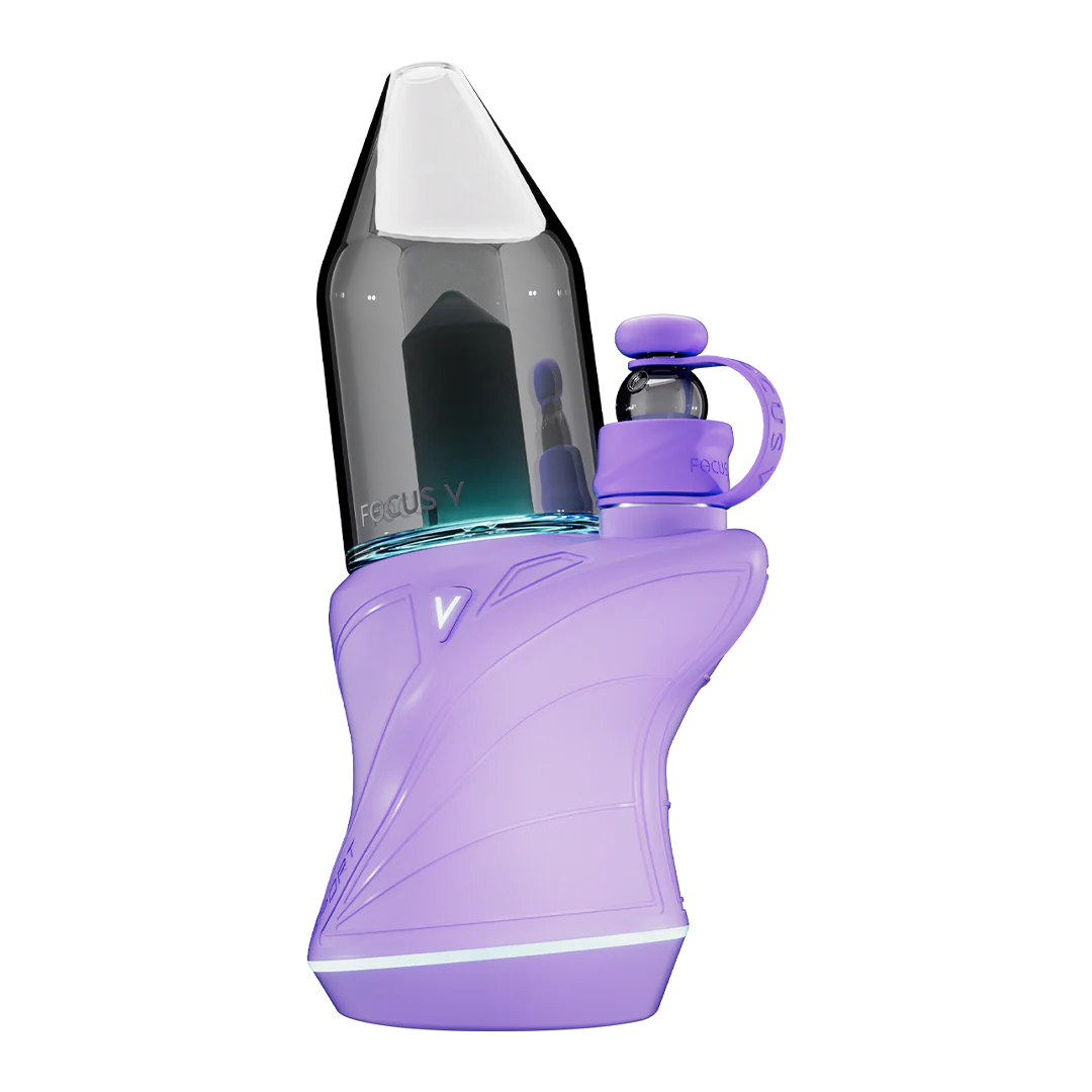 A purple handheld vacuum cleaner with a transparent dust container.